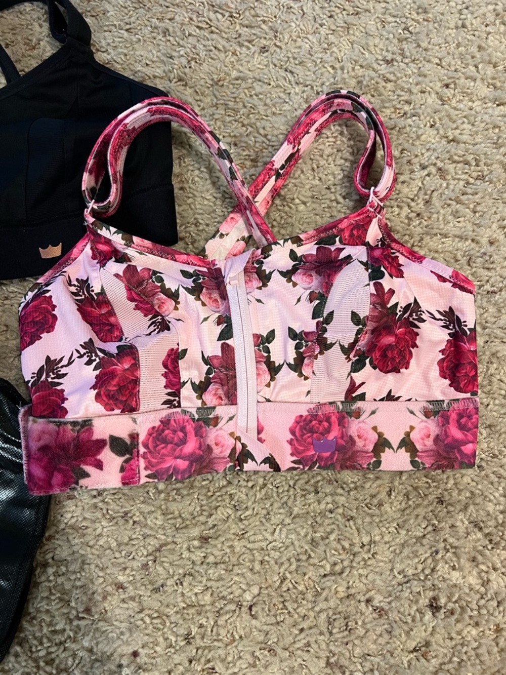 SHEFIT Pink Floral and Black Front-Zip Sports Bra (2 pack) - Picture 3 of 8
